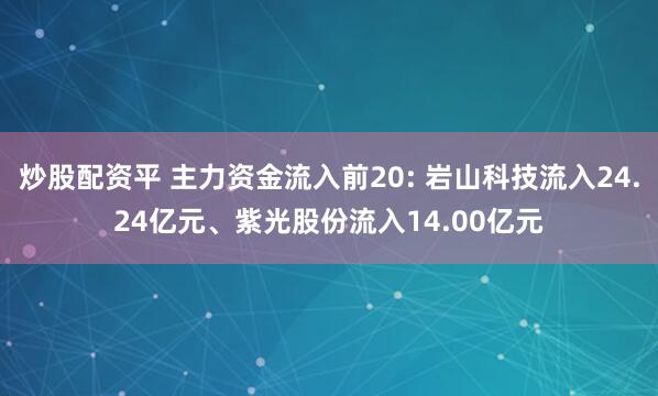 炒股配资平 主力资金流入前20: 岩山科技流入24.24亿元、紫光股份流入14.00亿元